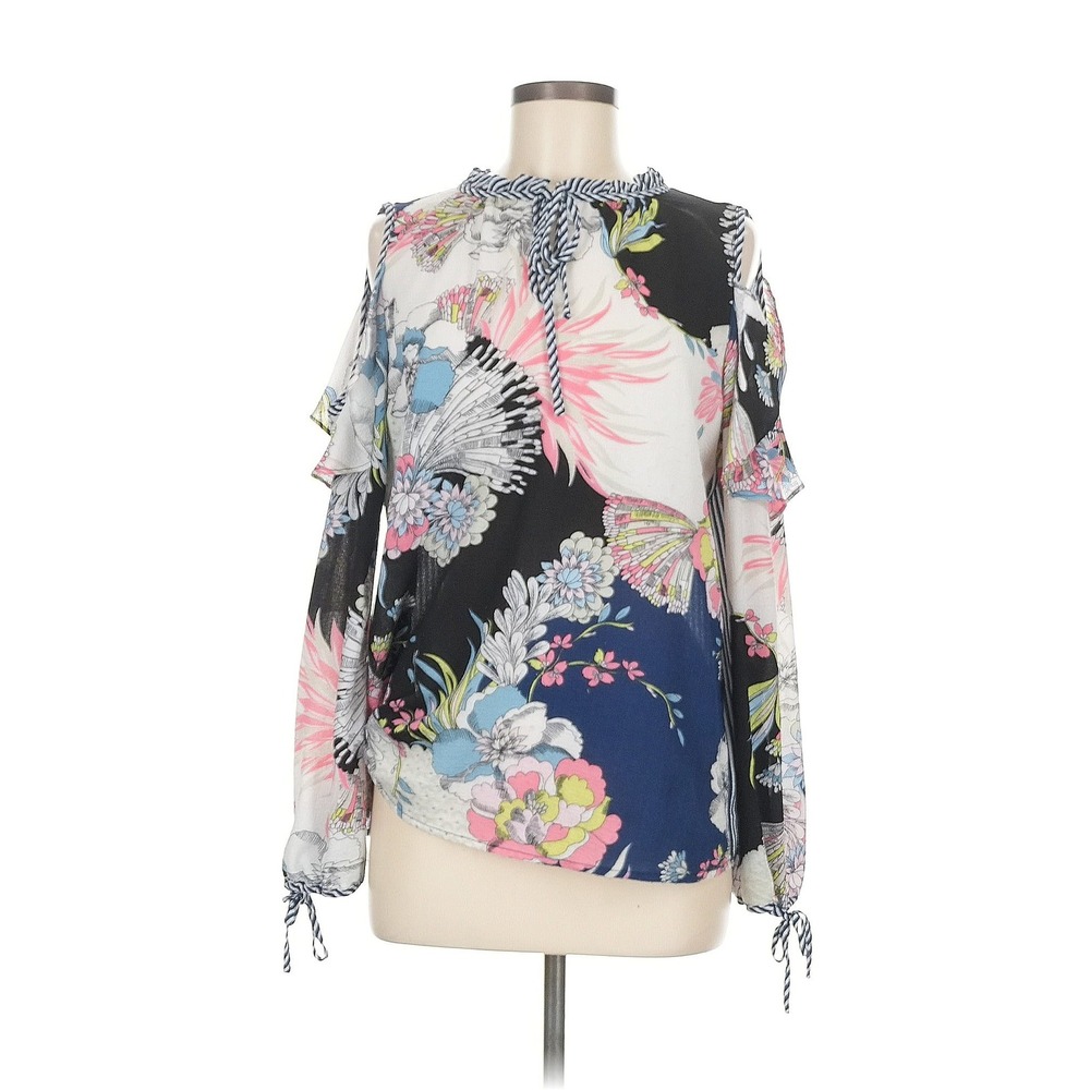 Melissa Paige Cold Shoulder Floral Stripe Long Sleeve Blouse Shirt Size M